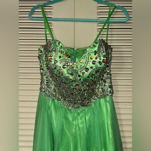 Medium Strapless Lime-Neon Green Beaded Long Prom Formal Dress Y2K vintage
